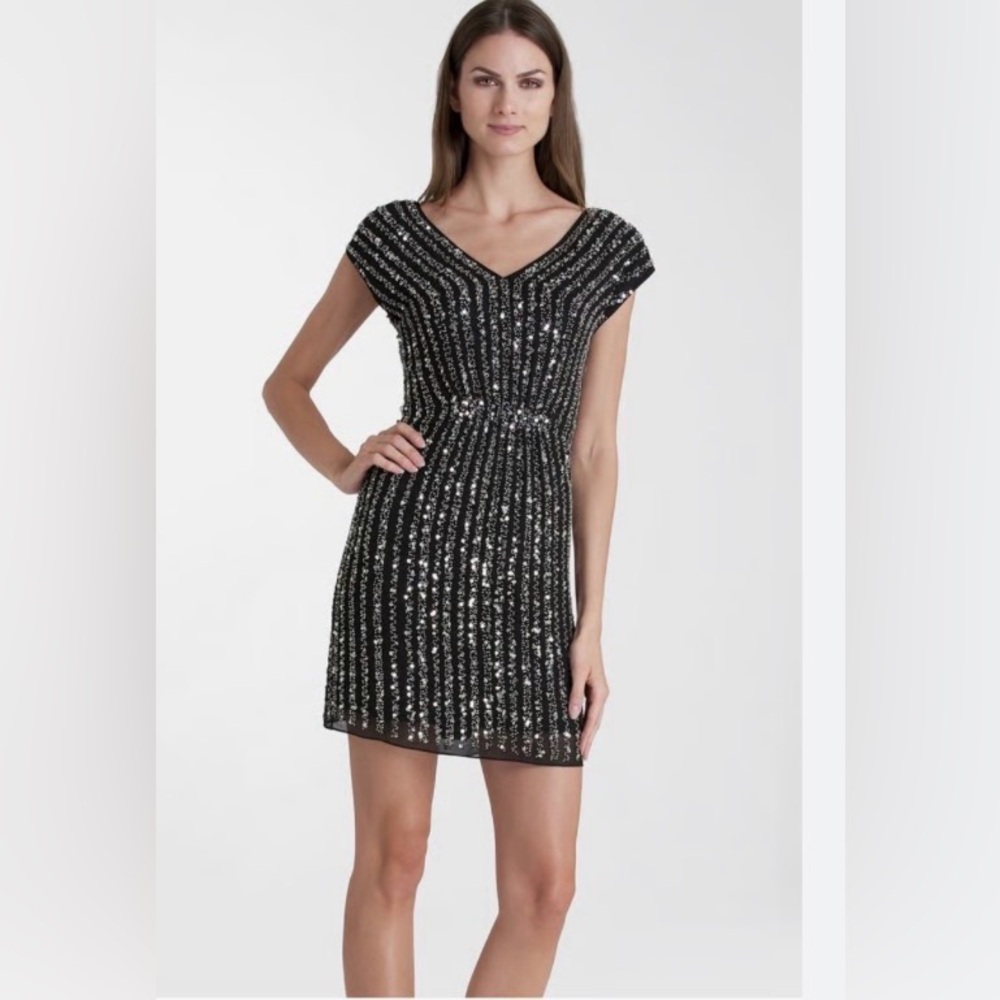 JS Collections Black and Silver Mini Dress Size 8